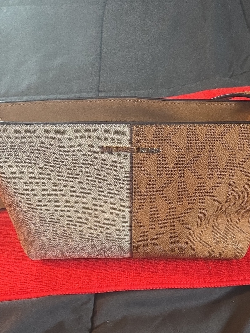 Michael Kors Tan Leather & Signature Monogram Shoulder Bag